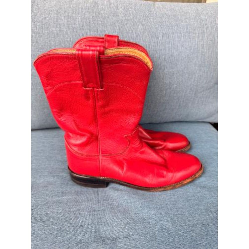 Vintage 1990's/Circa 1995 Justin Red Leather Roper Cowboy Boots